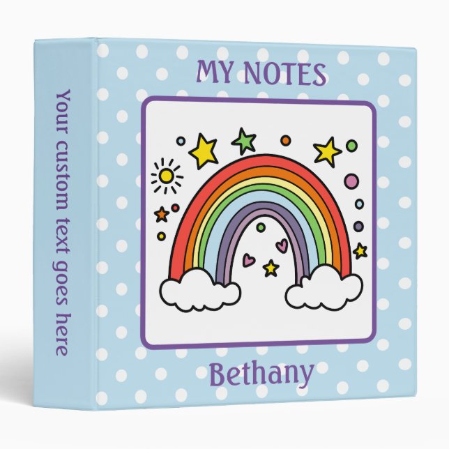 Rainbows And Polka Dots Personalized 3 Ring Binder (Front/Spine)