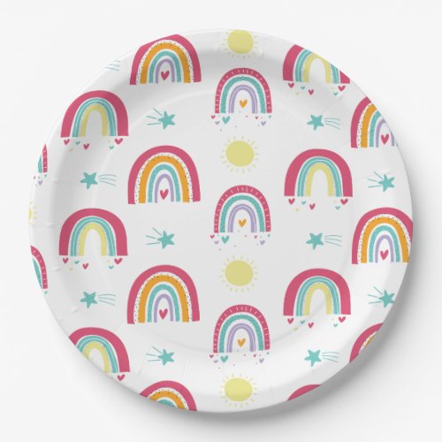 Rainbows and suns Birthday Pink and Purple Party Paper Plates