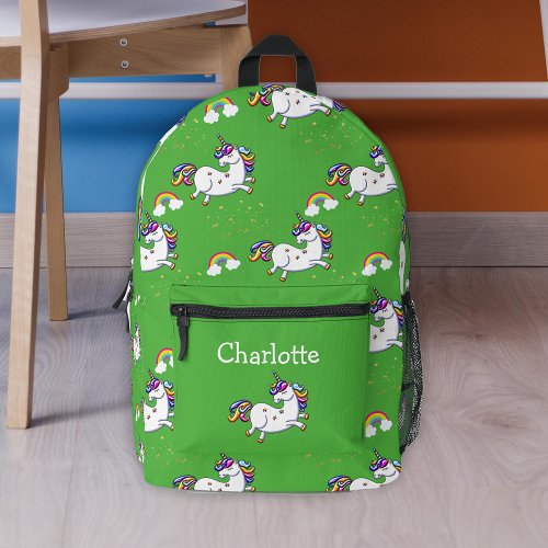 Rainbows and Unicorn Enchantment Green Printed Backpack