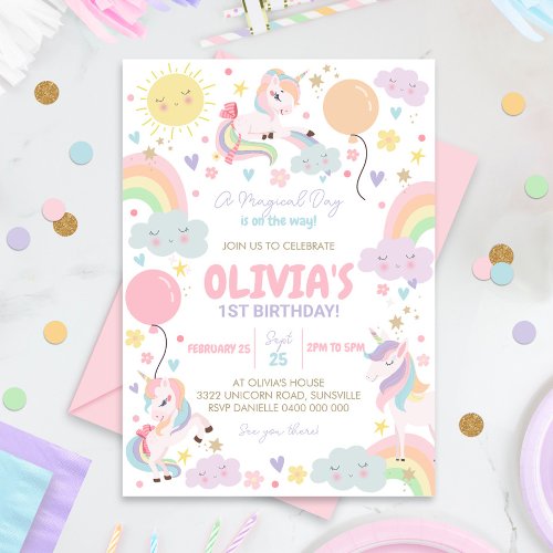 Rainbows and Unicorns Birthday Invitation Unicorn