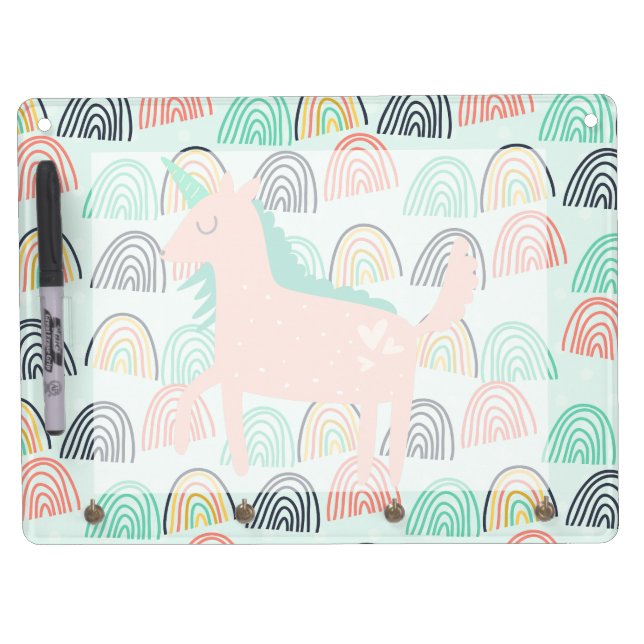 Rainbows and Unicorns Dry Erase Board With Keychain Holder (Front)