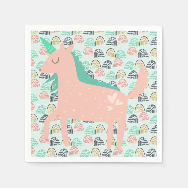 Rainbows and Unicorns Paper Napkins (Front)