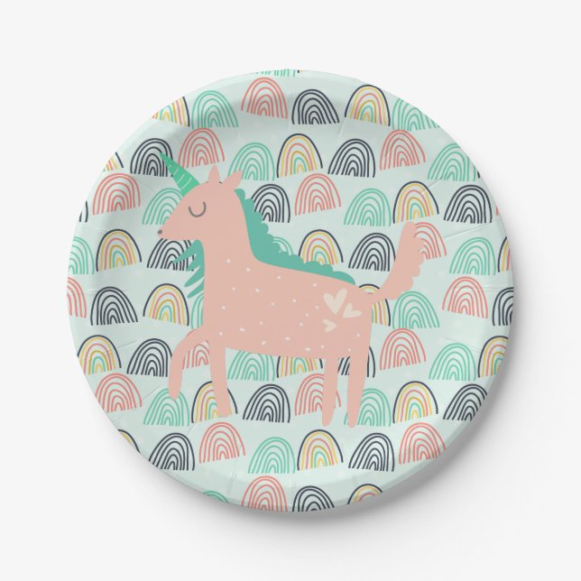 Rainbows and Unicorns Paper Plates (Front)