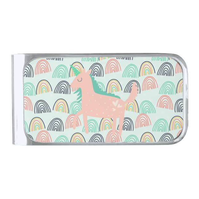 Rainbows and Unicorns Silver Finish Money Clip (Front)