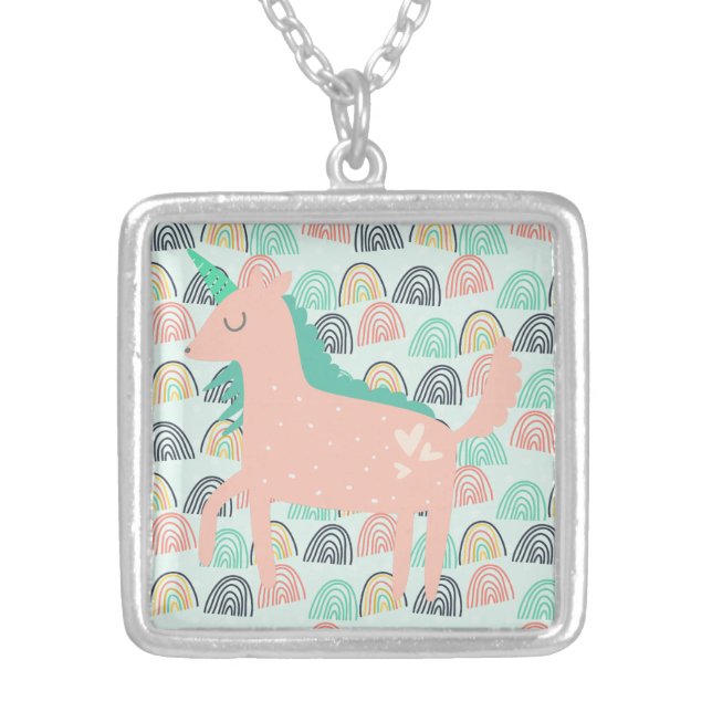 Rainbows and Unicorns Silver Plated Necklace (Front)