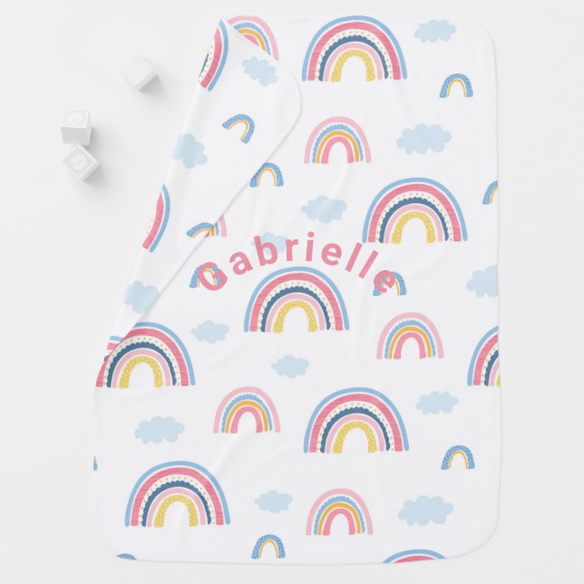 Rainbows Boho Pink Blue Yellow Fun Cute Nursery Baby Blanket (In Situ)