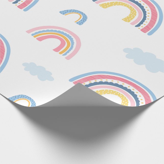 Rainbows Boho Pink Blue Yellow Fun Cute Wrapping Paper (Corner)