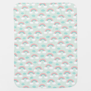 Rainbows & Clouds on Teal Background Baby Blanket