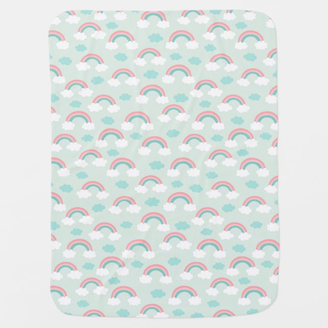 Rainbows & Clouds on Teal Background Baby Blanket (Front)