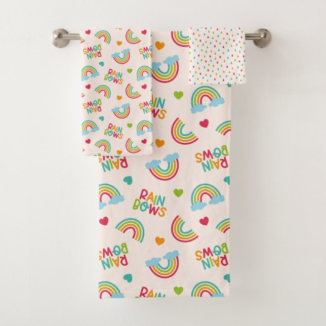 Rainbows & Clouds Pattern Bath Towel Set (Insitu)