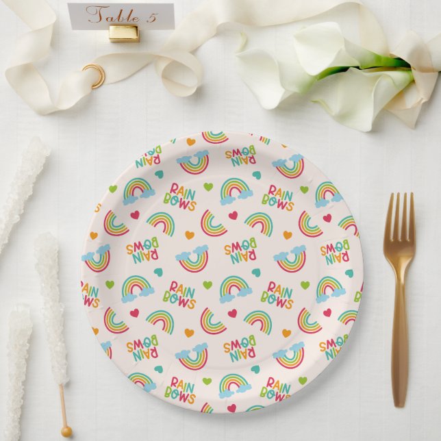 Rainbows & Clouds Pattern Paper Plates (Wedding)