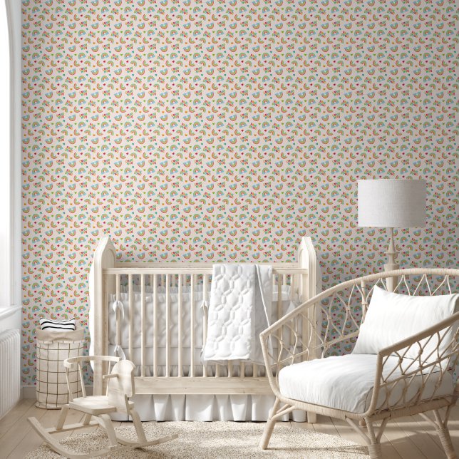 Rainbows & Clouds Pattern Wallpaper (Kids)