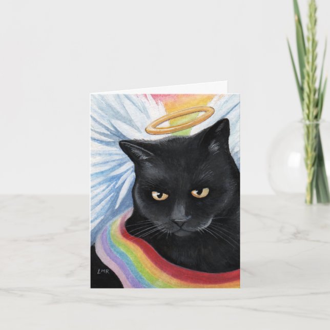 Rainbow's End Angel Cat Painting Note Card (Front)