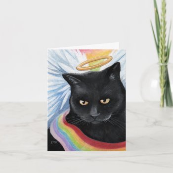 Rainbow's End Angel Cat Painting Note Card by LisaMarieArt at Zazzle