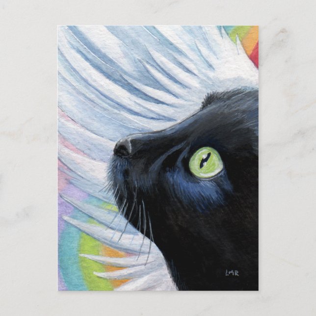 Rainbow's End Angel Cat Painting Postcard (Front)