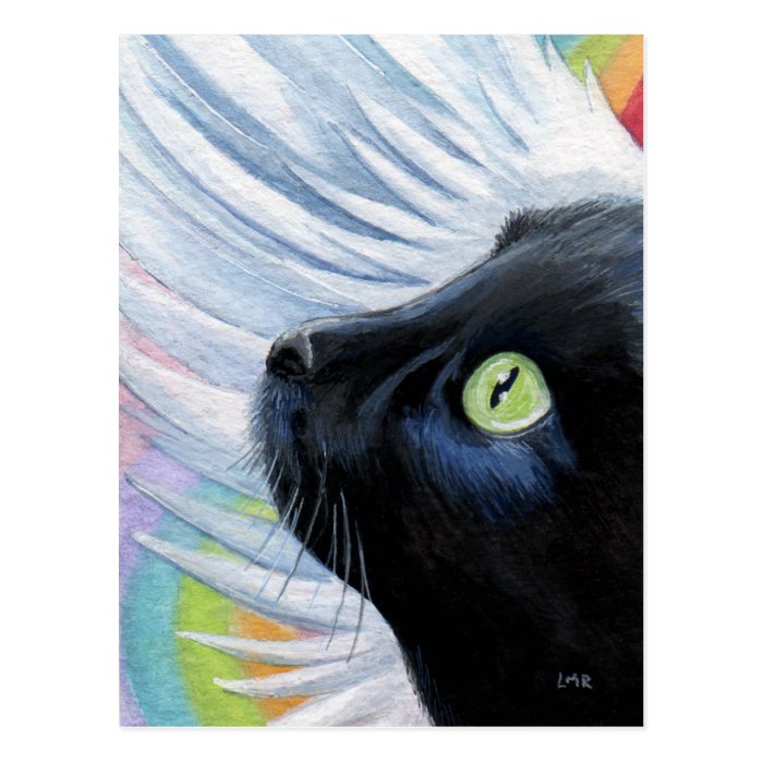 Rainbow's End Angel Cat Painting Postcard