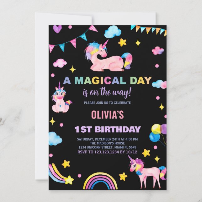 Rainbows Flags Unicorn Birthday Invitations (Front)