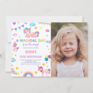 Rainbows Flags Unicorn Birthday Invitations photo