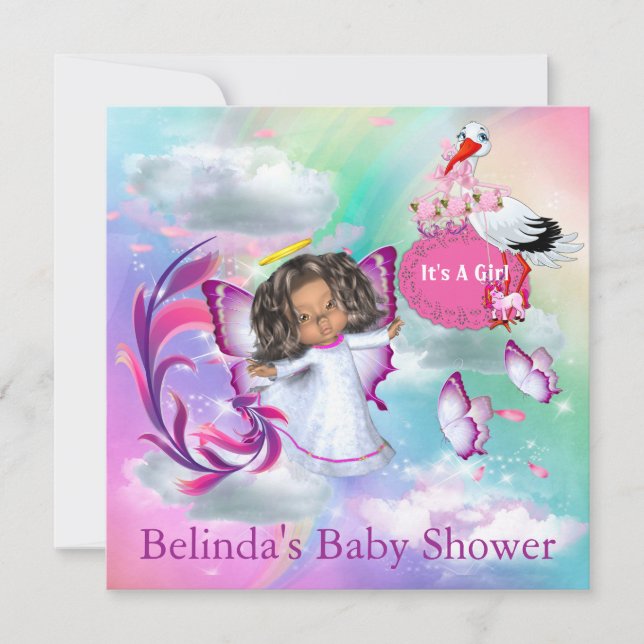 Rainbows,Fluffy Clouds & Baby Butterfly Invitation (Front)