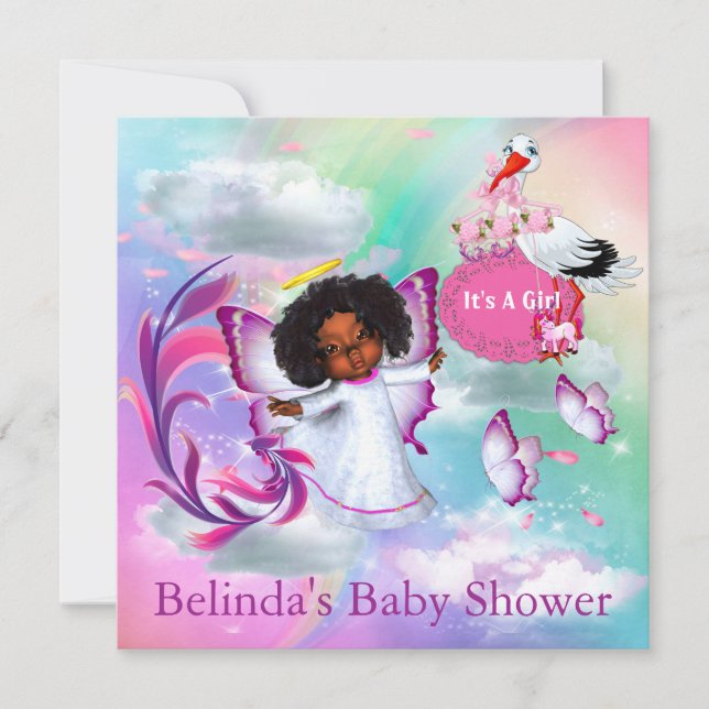 Rainbows,Fluffy Clouds & Baby Butterfly Invitation (Front)