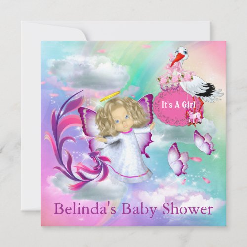 RainbowsFluffy Clouds  Baby Butterfly Invitation