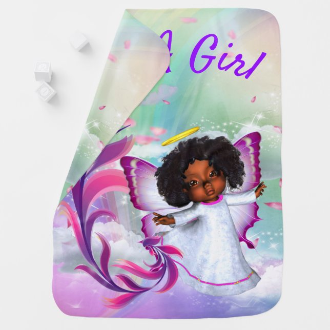 Rainbows, Fluffy clouds & Butterfly Baby Girl Baby Blanket (In Situ)