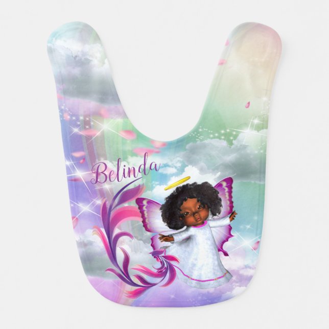 Rainbows, Fluffy clouds & Butterfly Baby Girl Bib (Front)