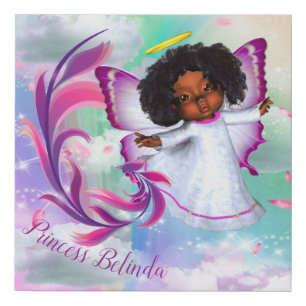 Rainbows, Fluffy clouds & Butterfly Baby Girl Faux Canvas Print