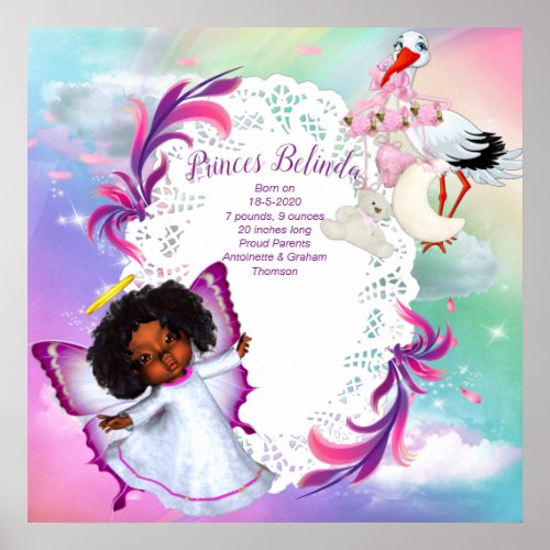 Rainbows Fluffy clouds  Butterfly Baby Girl Poster