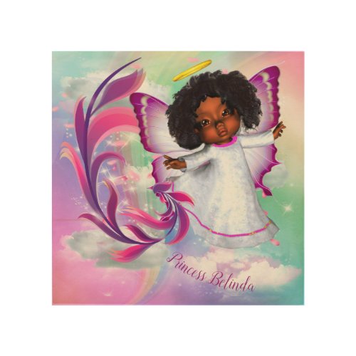 Rainbows Fluffy clouds  Butterfly Baby Girl Wood Wall Art