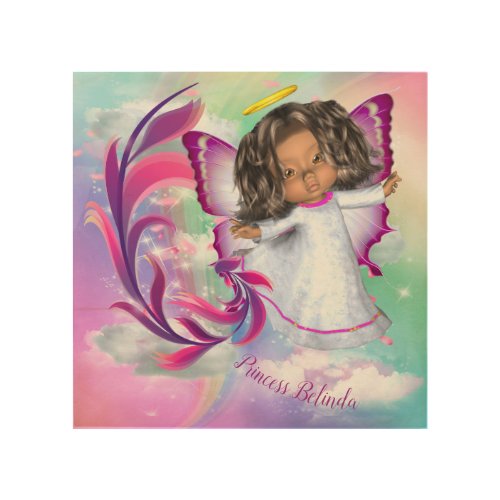 Rainbows Fluffy clouds  Butterfly Baby Girl Wood Wall Art