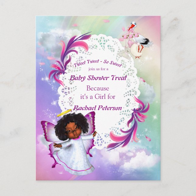 Rainbows, Fluffy Clouds & Butterfly Baby Shower Postcard (Front)