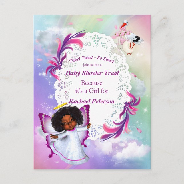 Rainbows, Fluffy Clouds & Butterfly Baby Shower Postcard (Front)
