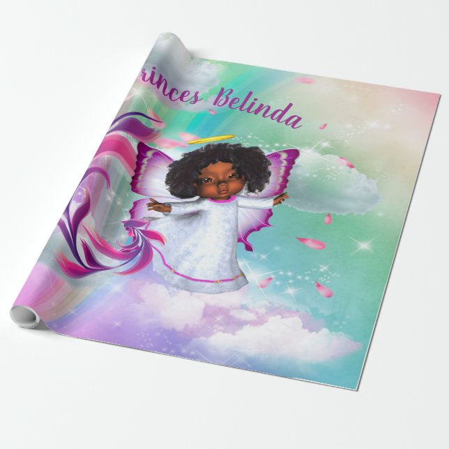 Rainbows, Fluffy clouds, Stars Baby Shower Wrapping Paper (Unrolled)