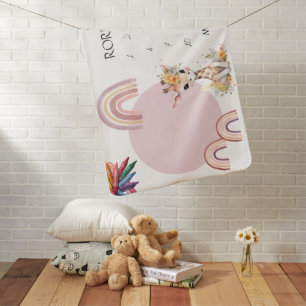 Rainbows Giraffe Pink Boho Watercolor Milestone Baby Blanket