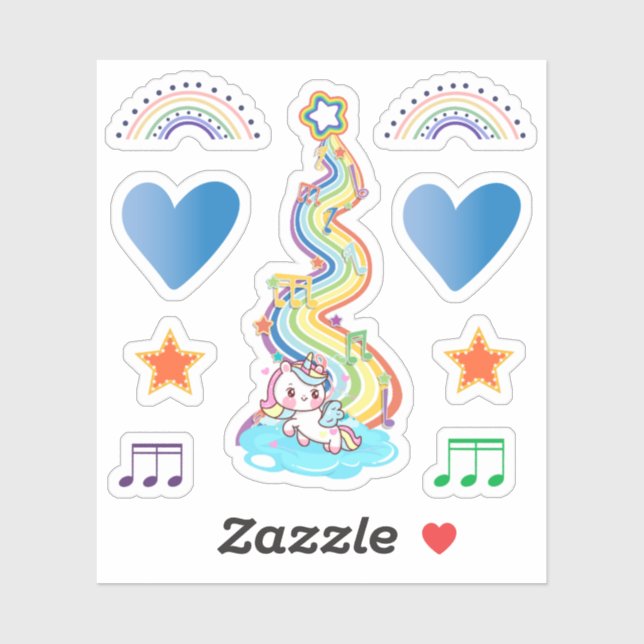 Rainbows Hearts and A Unicorn Sticker (Sheet)