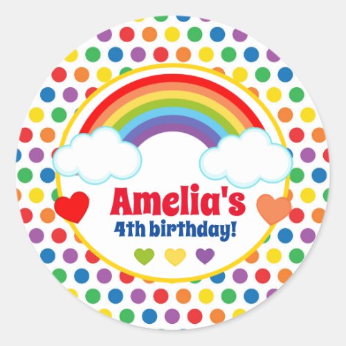 Rainbows Hearts and Dots Girls Birthday Classic Round Sticker