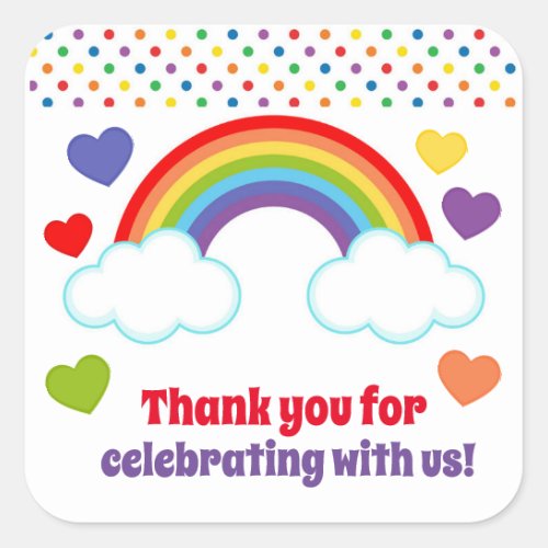 Rainbows Hearts and Dots Girls Birthday Square Sticker