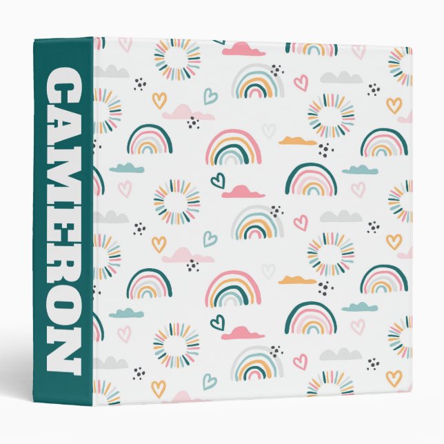 Rainbows & Hearts Pattern 3 Ring Binder (Front/Spine)