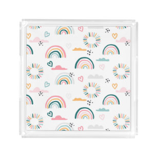 Rainbows & Hearts Pattern Acrylic Tray
