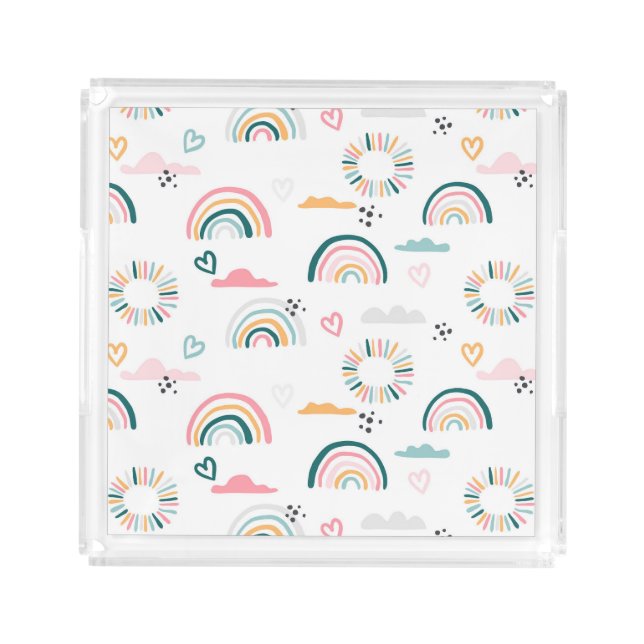 Rainbows & Hearts Pattern Acrylic Tray (Front)