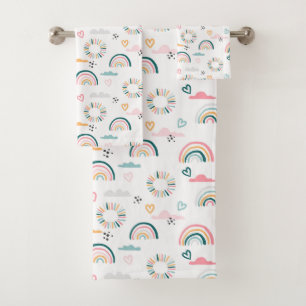 Rainbows & Hearts Pattern Bath Towel Set