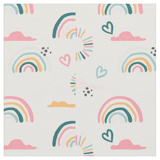 Rainbows & Hearts Pattern Fabric