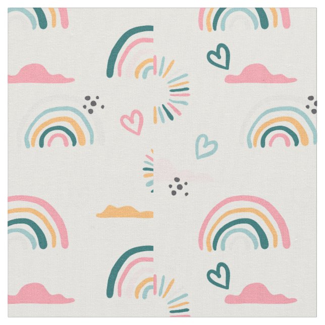 Rainbows & Hearts Pattern Fabric (Close Up)