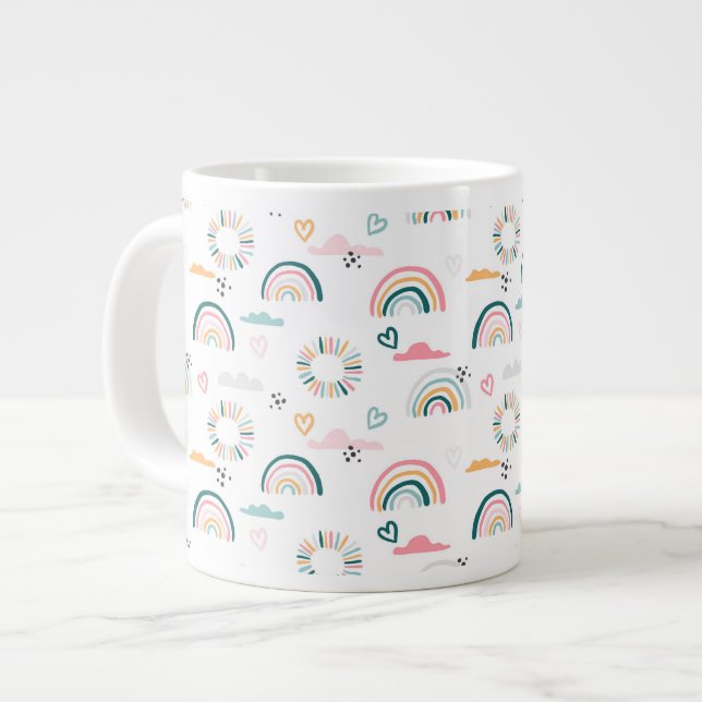 Rainbows & Hearts Pattern Giant Coffee Mug (Front Left)