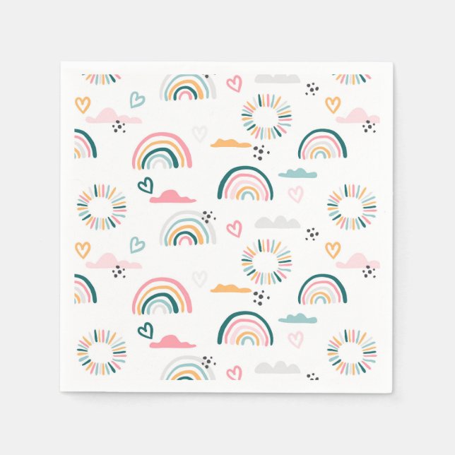 Rainbows & Hearts Pattern Napkins (Front)
