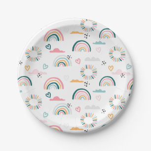 Rainbows & Hearts Pattern Paper Plates