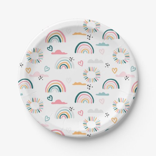 Rainbows  Hearts Pattern Paper Plates