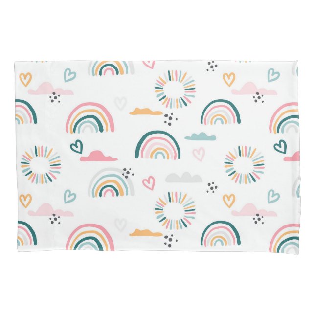 Rainbows & Hearts Pattern Pillow Case (Front)