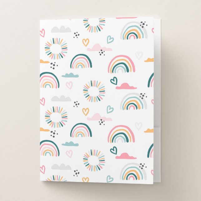 Rainbows & Hearts Pattern Pocket Folder (Front)